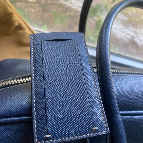 Prada Navy Blue Lux Saffiano Leather Luggage Bag w/Luggage Tag - Picture 3 of 12